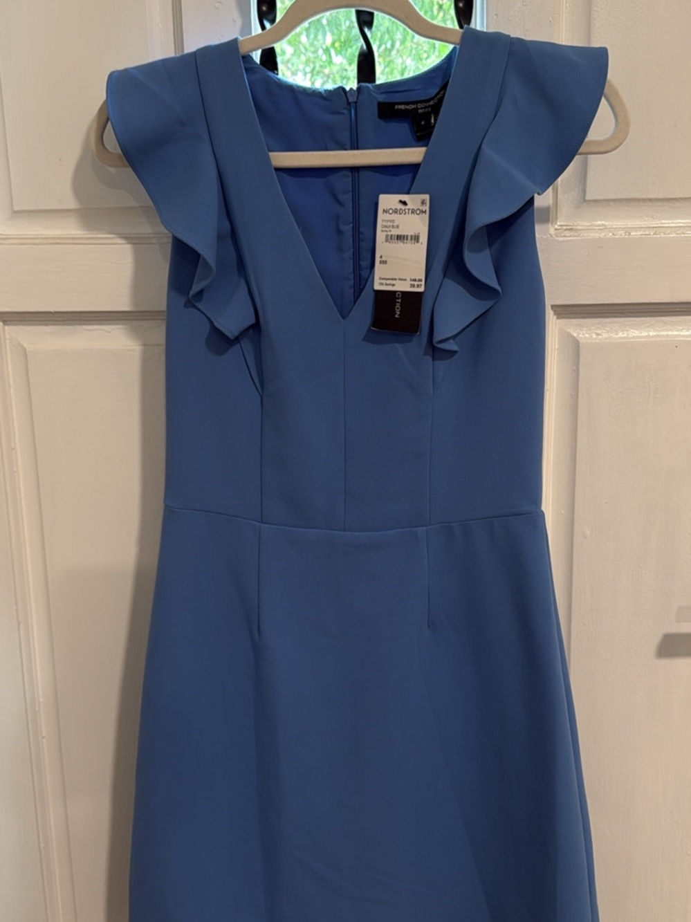 French Connection Periwinkle V-Neck Ruffle Sleeve Mini Dress